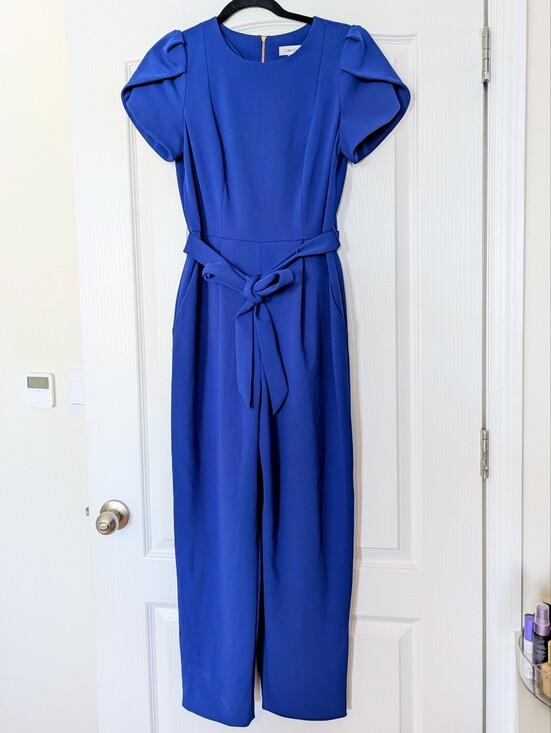 Calvin Klein Pants - Calvin Klein Royal Blue Tulip Sleeve /  Belted Jumpsuit